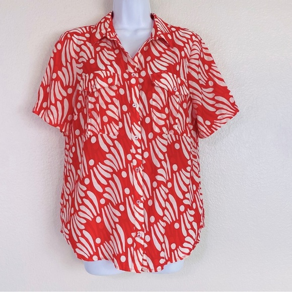 Mint Velvet Keira Abstract Button Up short Sleeve Shirt Size M - Picture 2 of 7